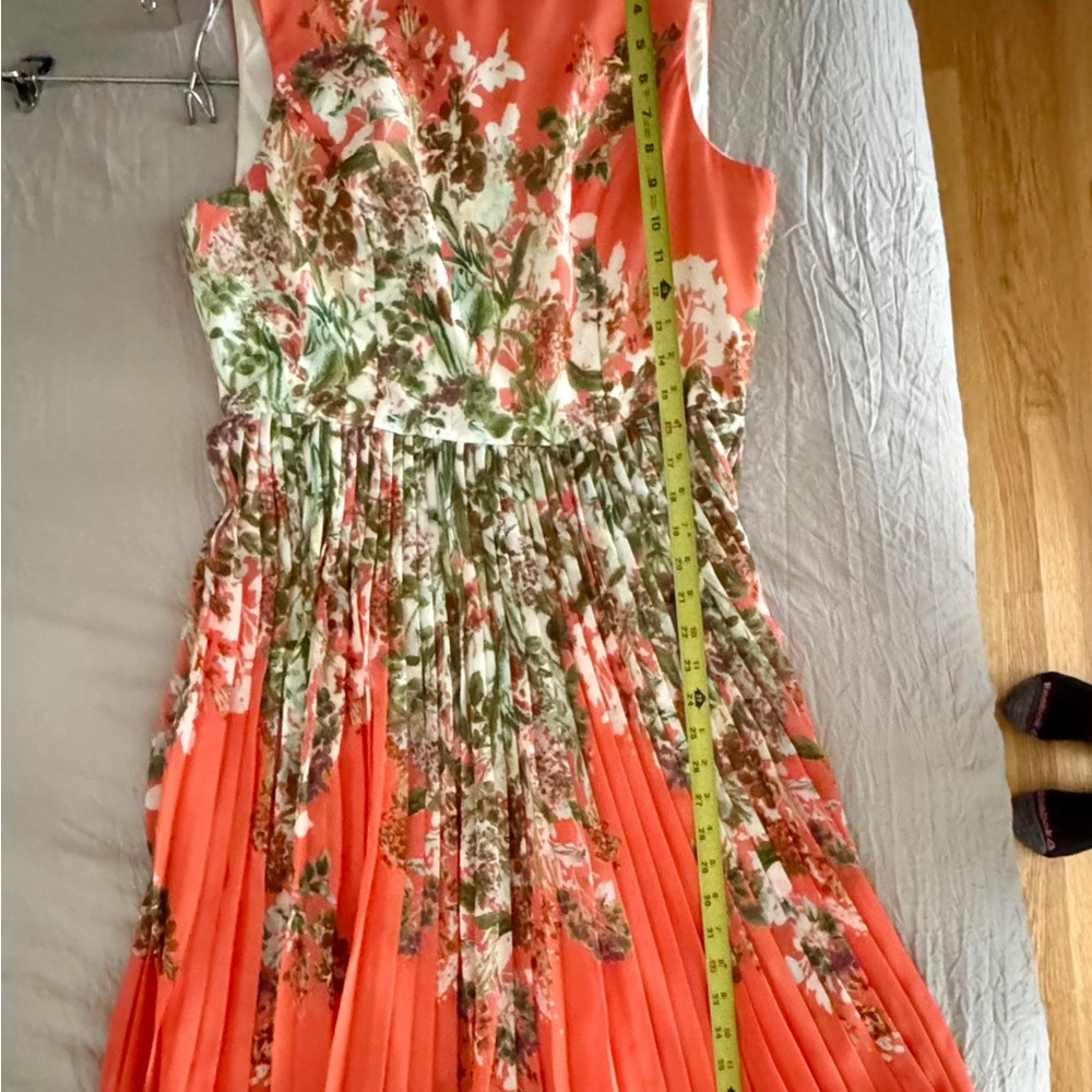 Adrianna Papell Orange Green Pleated Maxi Dress size 12 - Picture 10 of 11